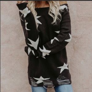Charcoal distressed star sweater